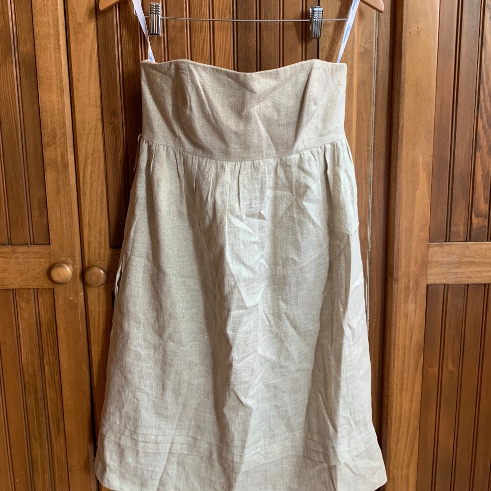 SHOSHANNA DRESS BEIGE AND GOLD STRAPLESS SIZE 6